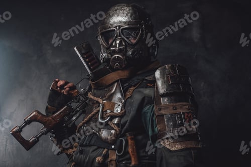 Preview: Survivor with custom armour and gun poses in dark background