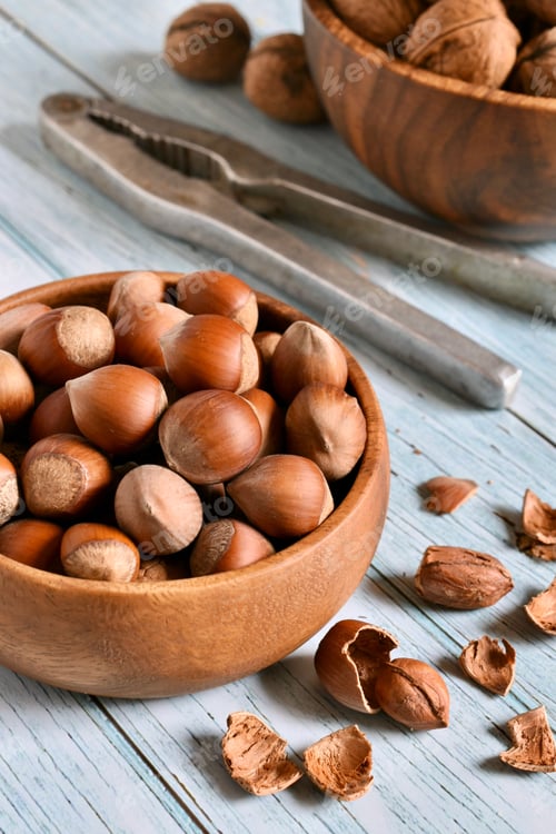 Preview: Nuts in a wooden bowl