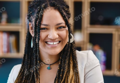 Preview: Cropped portrait of an attractive young woman sitting in her home office