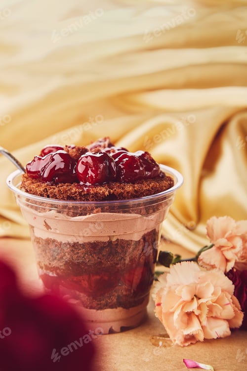 Preview: Natural lactose free, vegan, healthy layered dessert with fresh berries.