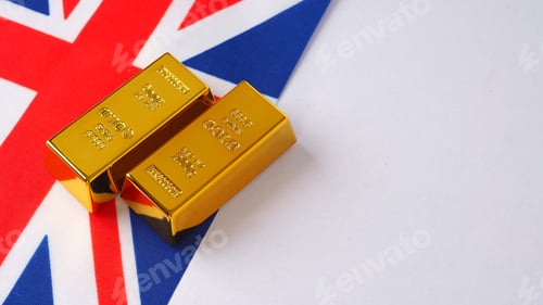 Preview: Union Flag or Union Jack and glod bars on white background
