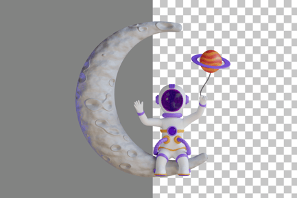 Preview: Astronaut sit On Moon And Holding Planet Balloon 3D Illustration