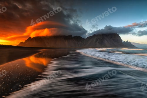 Preview: Astonishingly beautiful scenery of the sandy beach and the sea with breathtaking clouds in the sky