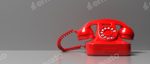 Preview: Red old phone on gray color background. 3d illustration