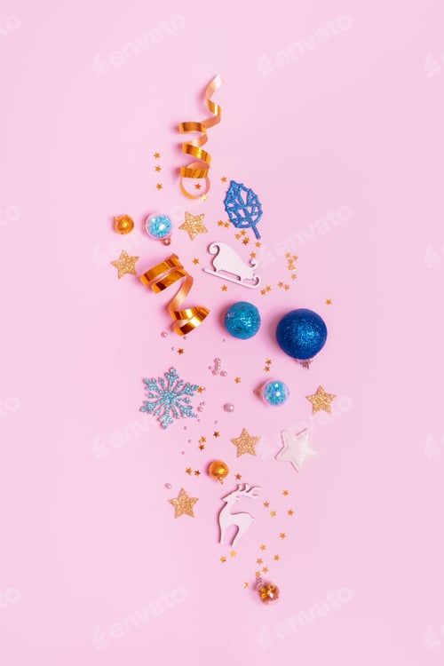 Preview: Abstract Christmas minimalistic composition on color background