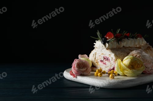 Preview: Delicious Berry Cake Roll on Wooden Board