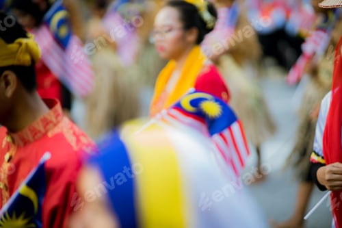 Preview: colourful parade with malaysia flags during independence merdeka celebration