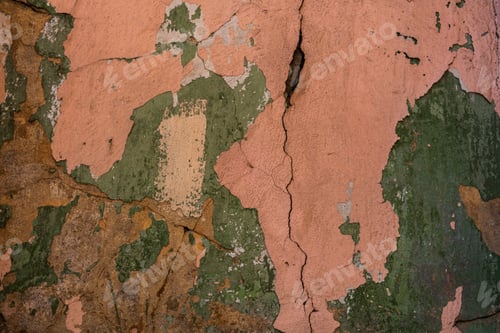 Preview: Peeling paint wall with pink green and beige colors for rustic and weathered surface concept