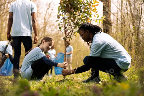 Preview: Two diverse activists working together to plant more trees and greenery