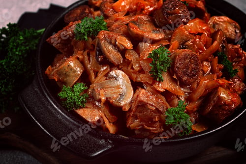 Preview: Bigos, bigus is a national Polish dish, made of cabbage and meat, stewed, homemade, no people,