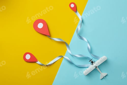 Preview: Travel concept with paper plane on two tone background
