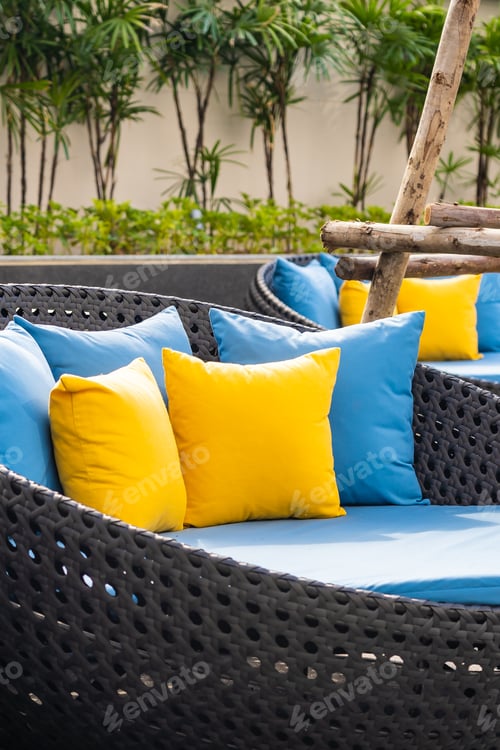 Preview: Outdoor patio in the garden with sofa chair and pillow decoration