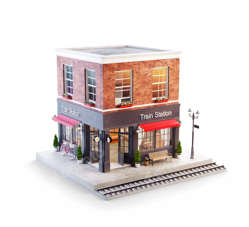 Preview: Unusual 3d illustration of a train station building