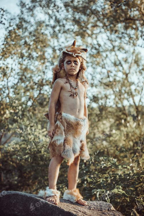 Preview: Caveman, Manly Boy Outdoors. Ancient Prehistoric Warrior