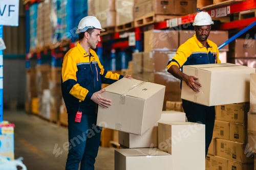 Preview: Logistics Workers Handling Packages in a Sustainable Warehouse with Low Carbon Workflow