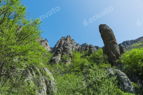 Preview: Mountain Landscape- Springtime Mystical Nature. Journey Through Roads And Stone- Hiking Pathways.