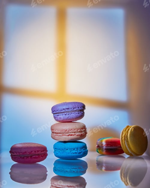 Preview: Vibrant Colorful Macarons on Glass Surface