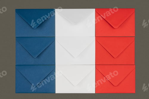 Preview: Flag of France made from white, blue and red envelopes isolated on black