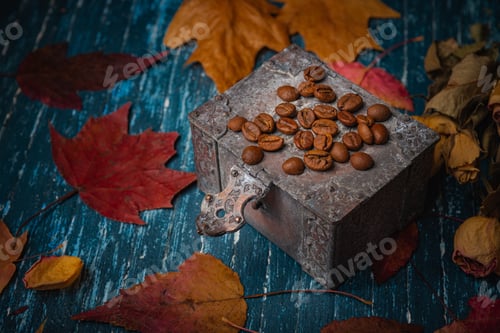 Preview: Still Life- Autumn Motif. The Coffee Storage Box Is On The Table