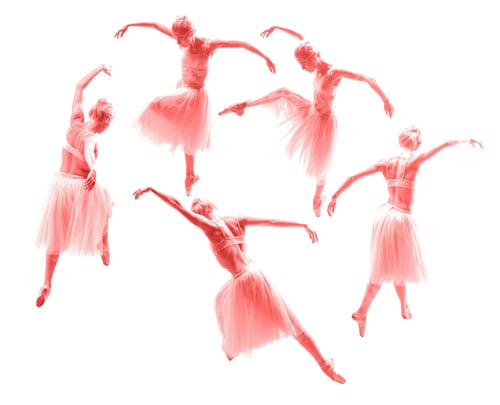 Preview: The Young Beautiful Ballerina Dancer Dancing On A White Background. Collage