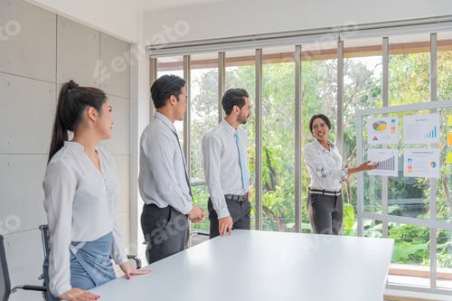 Preview: business woman presentation plan marketing or project in future in meeting room