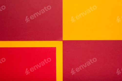 Preview: A geometric arrangement of red and yellow colored paper shapes