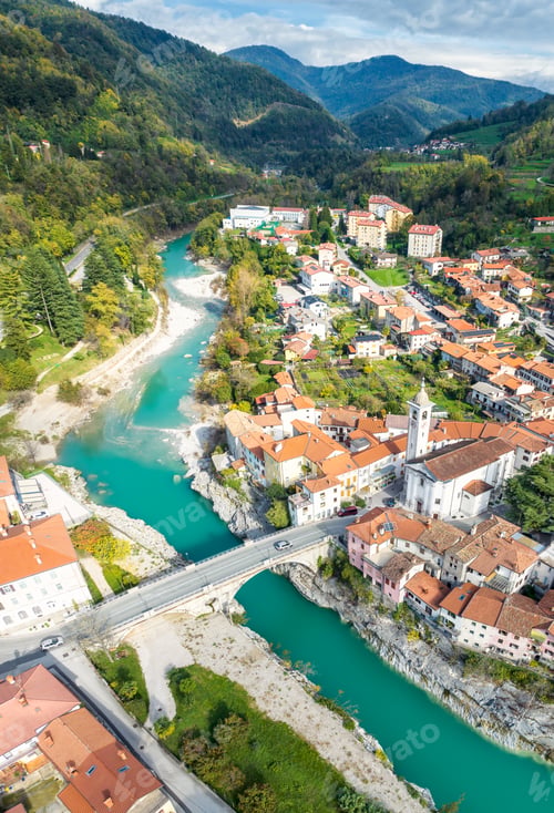 Preview: Picturesque aerial view of river Soca in Slovenia