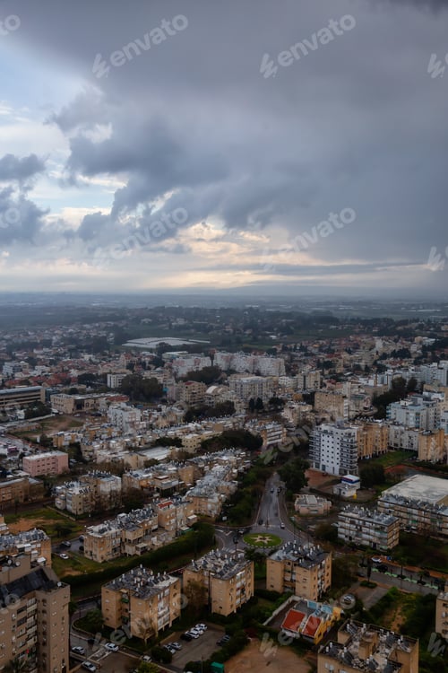 Preview: Aerial view of a residential neighborhood in a city. Netanya, Israel
