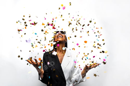 Preview: Beautiful afro woman with pigtails and stylish clothes