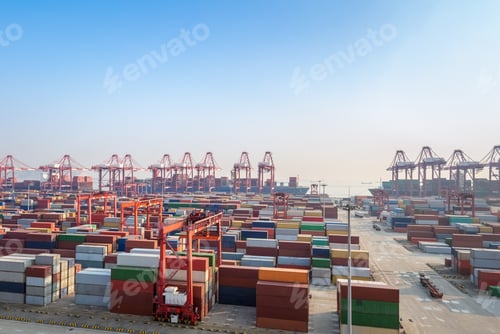 Preview: modern container terminal at dusk