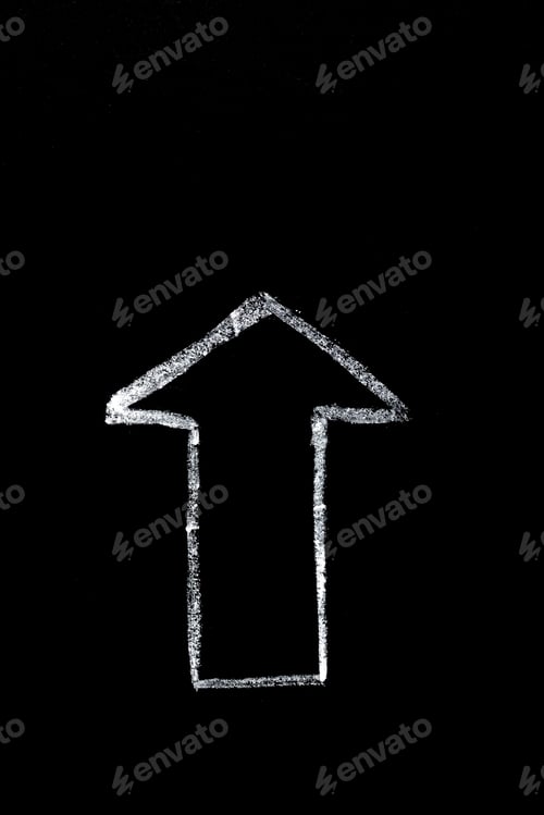 Preview: Direction arrows, hand drawn on a black board to the left right up or down.