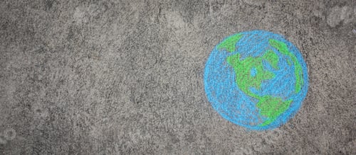 Preview: Closeup earth draw with chalk on the street wall. Background of world harmony green peace