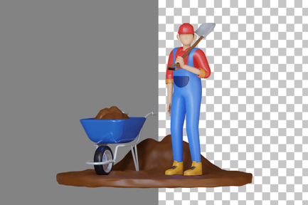 Preview: Worker Holding Shovel 3D Illustration