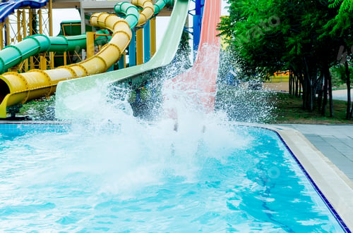 Preview: Water park slides. sunny summer day