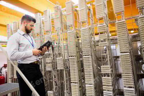 Preview: Technician using digital cable analyzer