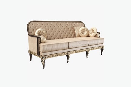 Preview: Beige Tufted Sofa with Ornate Black and Gold Legs