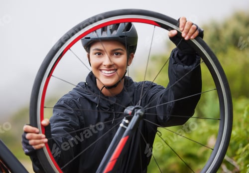 Preview: Beautiful, athletic, mixed race young woman exercising outside in the forest. Healthy and sporty fe