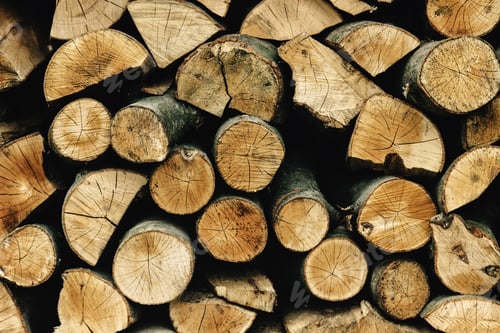 Preview: natural stocked firewood in a pile, wooden abstract background, energy enviroment concept