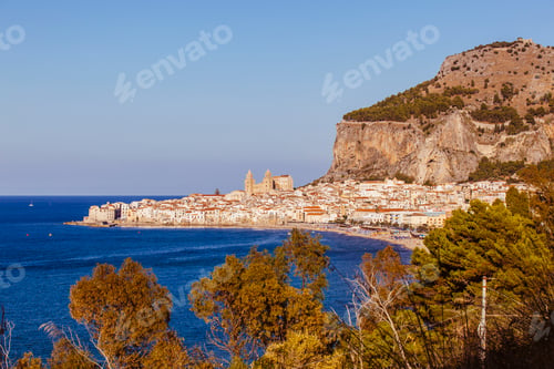 Preview: View of coastline and Cefalu in Sicily , Italy