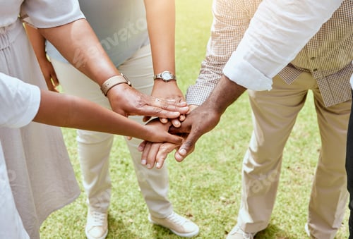 Preview: Hands, together with team and support, solidarity and trust with collaboration and community outdoo