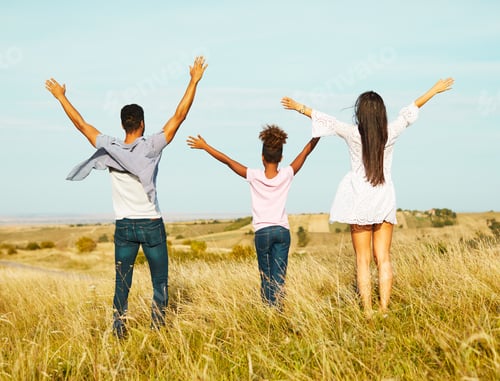 Preview: child daughter family happy mother father healthy carefree fun together girl cheerful field outdoor