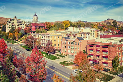 Preview: Vintage toned Salt Lake City downtown in autumn, USA.