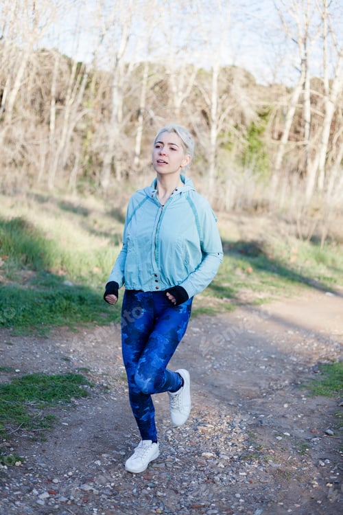 Preview: Beautiful athletic woman running in forest