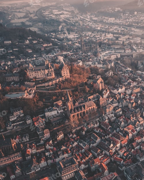 Preview: Aerial view of Marburg town in Germany