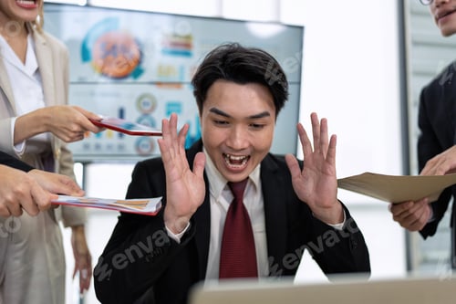 Preview: Stressed overwhelmed business worker feels tired at work overload exhausted suffering from headache