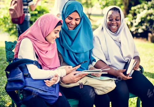 Preview: Group of students using mobile phone