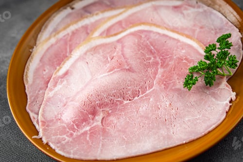 Preview: ham slice pork meat natural food fresh appetizer meal food snack on the table copy space food