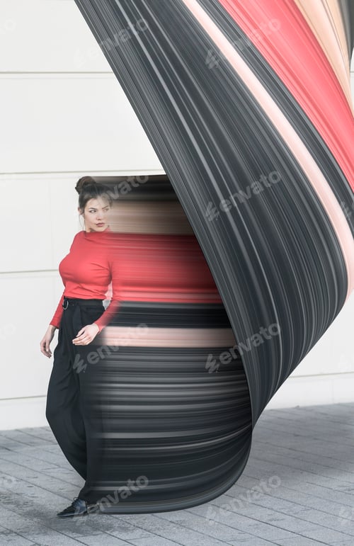 Preview: Digital composite of young woman moving in front of a wall