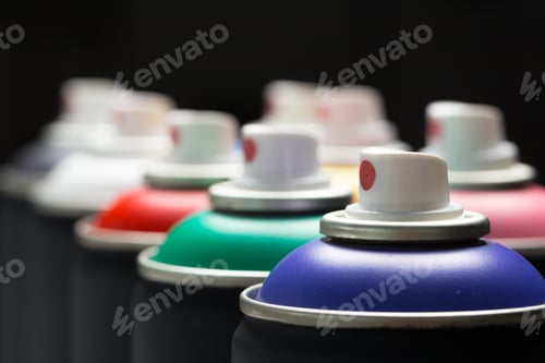 Preview: Spray paint cans close up. creative photo