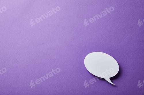Preview: white speech bubble card on purple surface